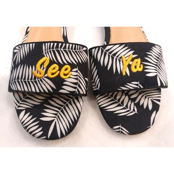Who What Wear‎ Sandals Size 8.5 Sloan Slide Black & White Tropical “See Ya” - Picture 6 of 6